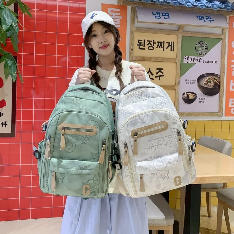 Tas Ransel Wanita Bahan Kain Motif Bintang Warna Biru Resleting untuk Sekolah Grosir Import