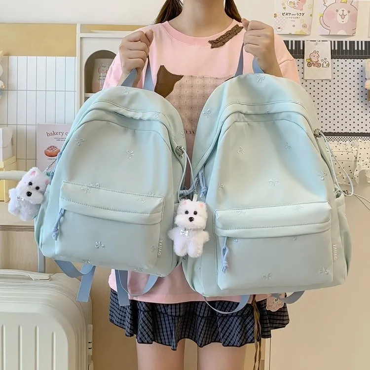 Tas Ransel Wanita Bahan Kain Motif Bintang Warna Biru Resleting untuk Sekolah Grosir Import