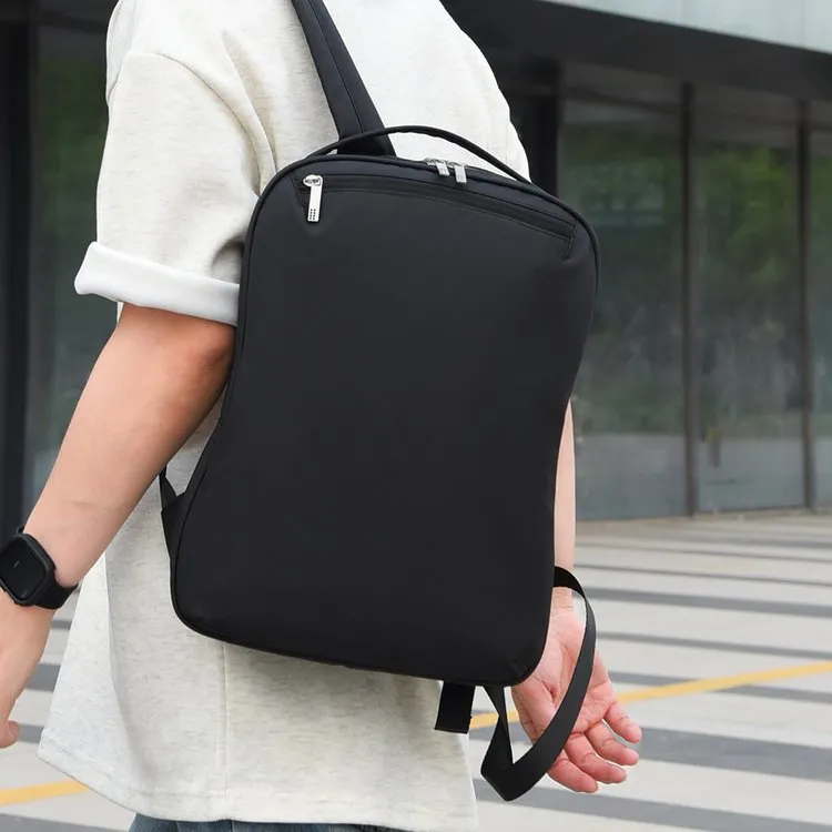 Tas Ransel Pria Bahan Oxford Polos Warna Hitam Kapasitas Besar untuk Sekolah Grosir Import