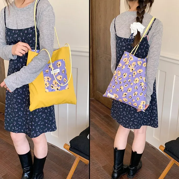 Tas Selempang Wanita Bahan PU Sintetis Motif Floral Warna Kuning Tali Rantai Grosir Import