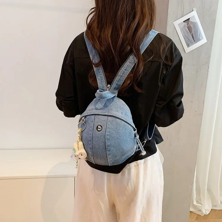 Tas Selempang Wanita Bahan Denim Resleting Dengan Gantungan Grosir Import