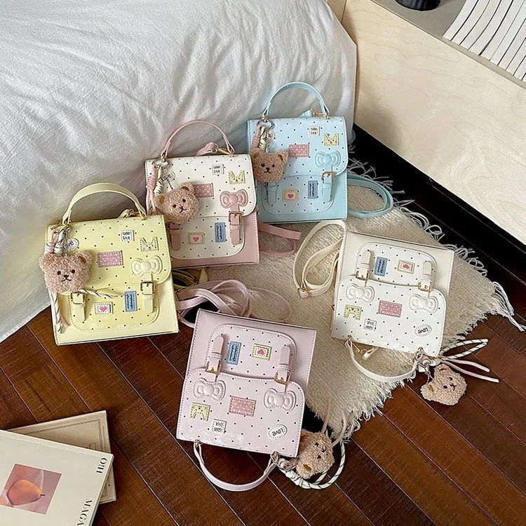 Tas Selempang Wanita Bahan PU Sintetis Motif Polkadot Warna Putih Resleting Grosir Import