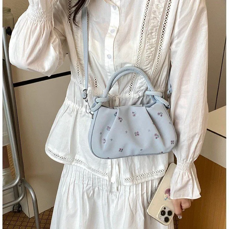 Tas Selempang Wanita Bahan PU Sintetis Motif Print Warna Biru Tali Rantai Grosir Import