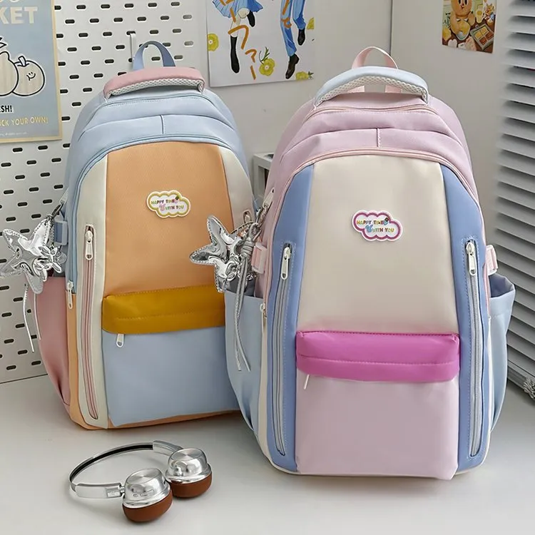 Tas Ransel Wanita Bahan Oxford Polos Resleting untuk Sekolah Grosir Import