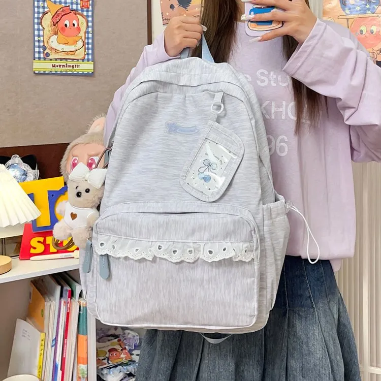 Tas Ransel Wanita Bahan Kain Polos Warna Abu-Abu Resleting untuk Sekolah Grosir Import
