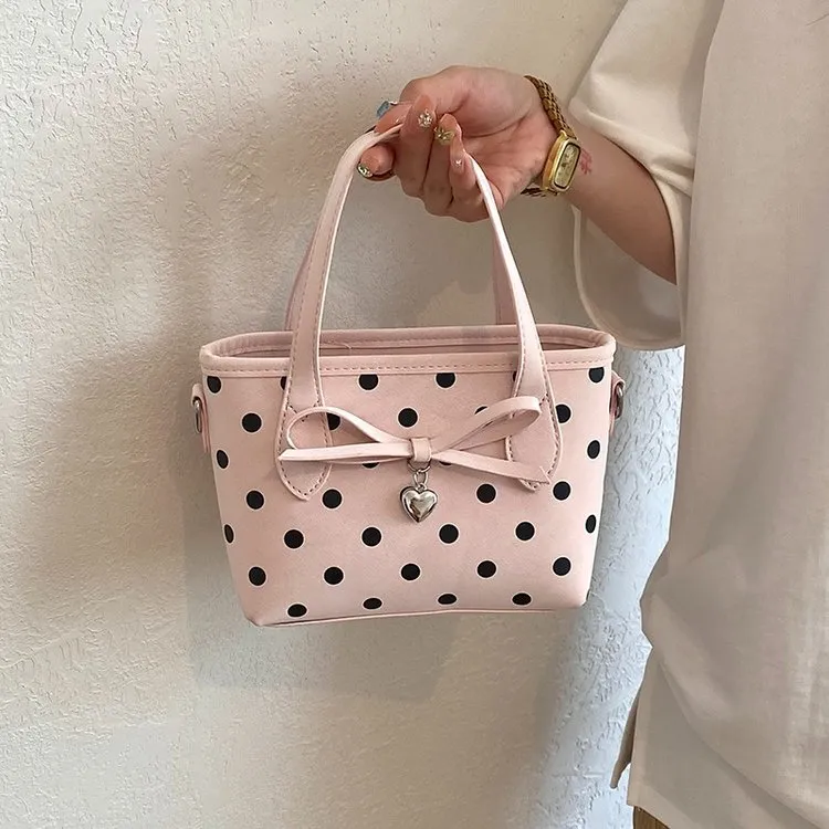 Tas Selempang Wanita Bahan PU Sintetis Motif Polkadot Warna Pink Resleting Grosir Import