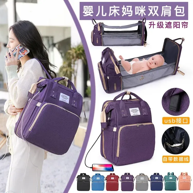 Tas Ransel Wanita Bahan Nylon Motif Print Warna Pink Bentuk Kotak Tali Lebar Grosir Import