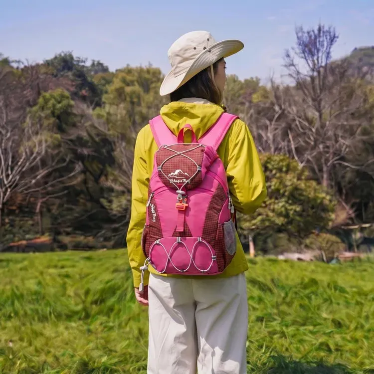 Tas Ransel Wanita Bahan Nylon Motif Print Warna Pink Bentuk Kotak Tali Lebar Grosir Import