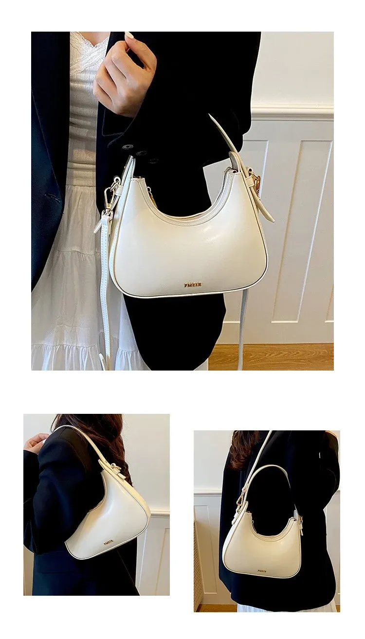Tas Selempang Wanita Bahan PU Sintetis Polos Warna Hijau Bentuk Crescent Tali Grosir Import