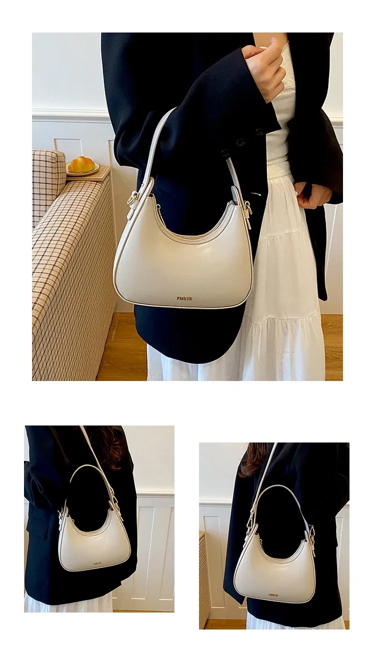 Tas Selempang Wanita Bahan PU Sintetis Polos Warna Hijau Bentuk Crescent Tali Grosir Import