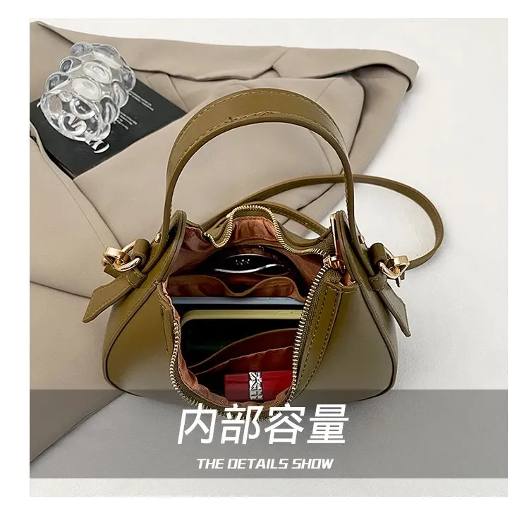 Tas Selempang Wanita Bahan PU Sintetis Polos Warna Hijau Bentuk Crescent Tali Grosir Import