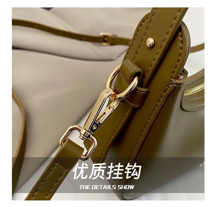 Tas Selempang Wanita Bahan PU Sintetis Polos Warna Hijau Bentuk Crescent Tali Grosir Import