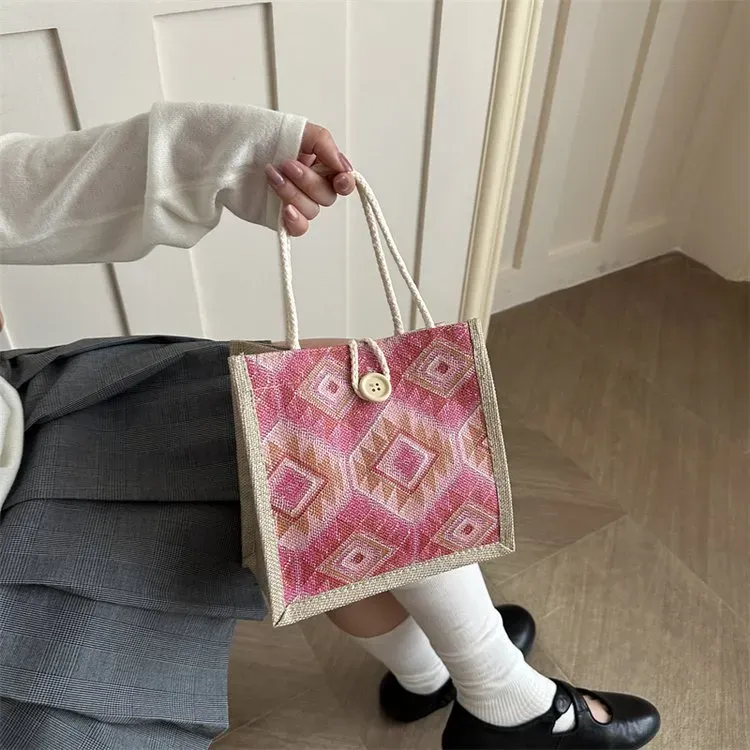Tas Selempang Wanita Bahan Oxford Motif Geometris Warna Merah Bentuk Kotak Tali Grosir Import