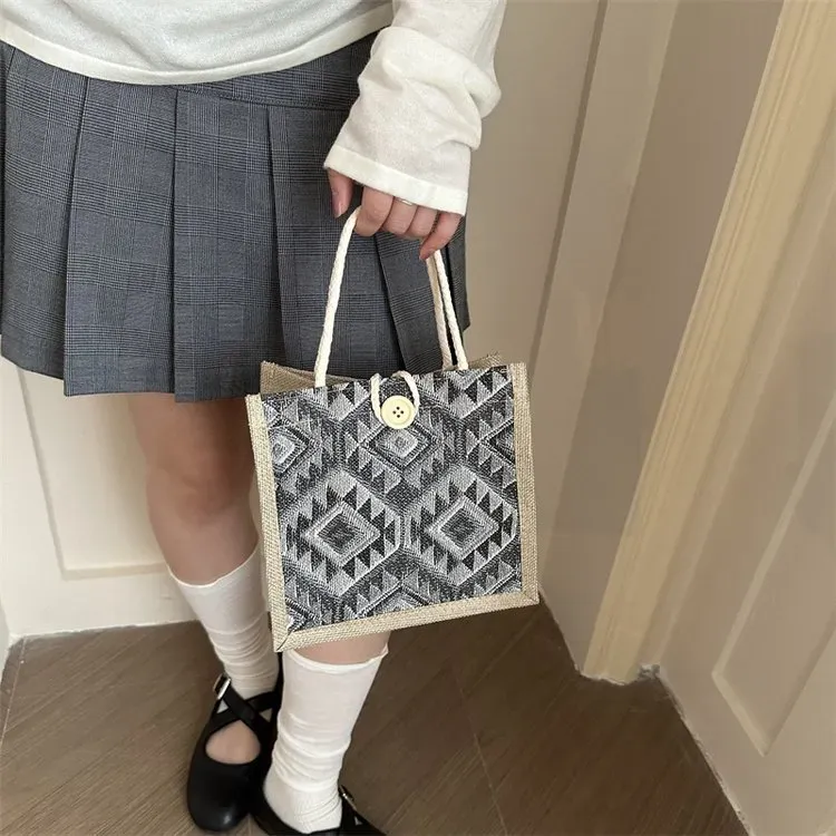 Tas Selempang Wanita Bahan Oxford Motif Geometris Warna Merah Bentuk Kotak Tali Grosir Import