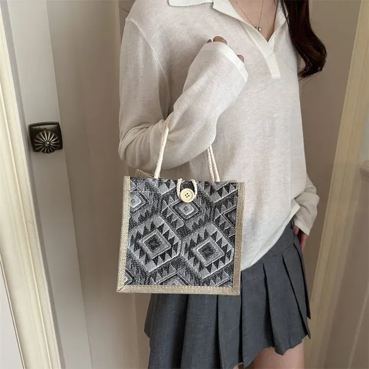Tas Selempang Wanita Bahan Oxford Motif Geometris Warna Merah Bentuk Kotak Tali Grosir Import