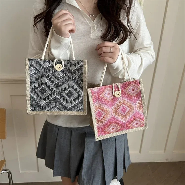 Tas Selempang Wanita Bahan Oxford Motif Geometris Warna Merah Bentuk Kotak Tali Grosir Import