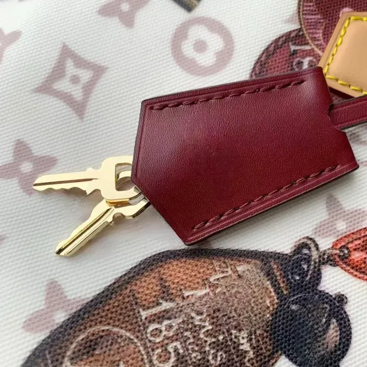 Tas Selempang Wanita Bahan PU Sintetis Motif Print Warna Putih Bentuk Kotak Tali untuk Jualan