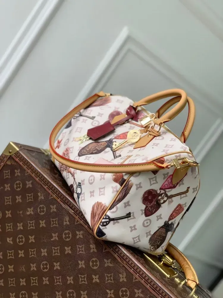 Tas Selempang Wanita Bahan PU Sintetis Motif Print Warna Putih Bentuk Kotak Tali untuk Jualan