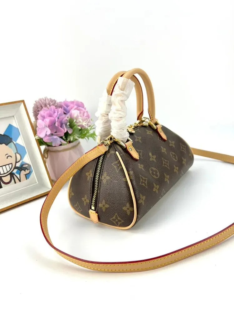 Tas Selempang Wanita Bahan PU Sintetis Motif Print Bentuk Bulat Tali Panjang Resleting Grosir