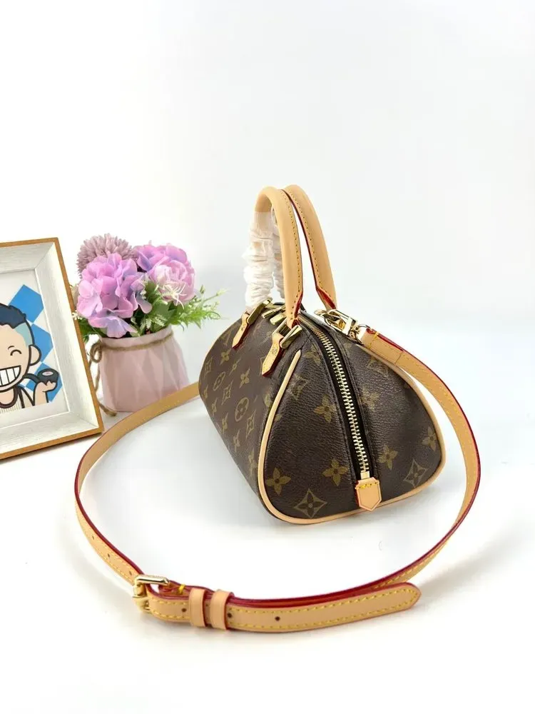Tas Selempang Wanita Bahan PU Sintetis Motif Print Bentuk Bulat Tali Panjang Resleting Grosir