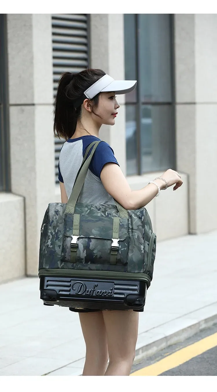 Tas Ransel Wanita Bahan Nylon Motif Print Bentuk Kotak Tali Lebar Resleting untuk Travel