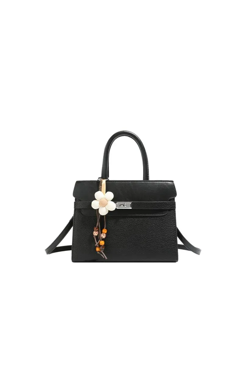 Tas Selempang Wanita Bahan PU Sintetis Polos Warna Hitam Bentuk Kotak Tali Resleting Grosir