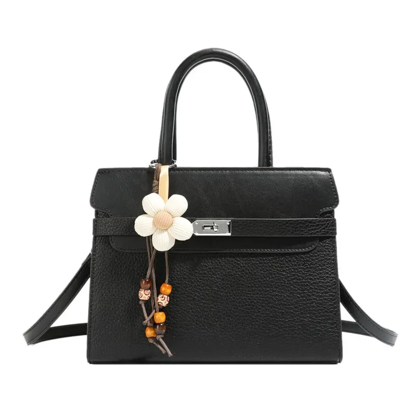 Tas Selempang Wanita Bahan PU Sintetis Polos Warna Hitam Bentuk Kotak Tali Resleting Grosir