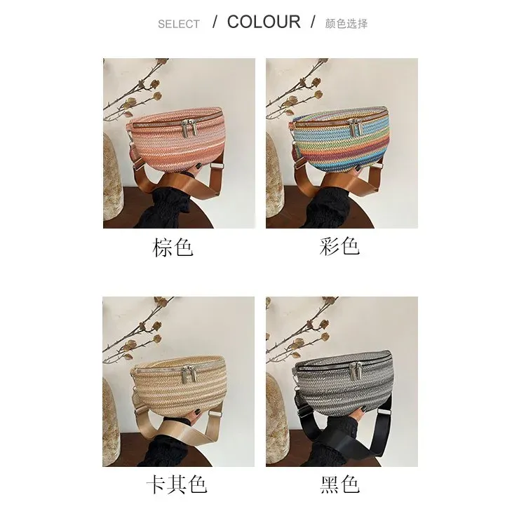 Tas Selempang Wanita Bahan PU Sintetis Motif Garis Bentuk Bulat Tali Lebar Grosir Import
