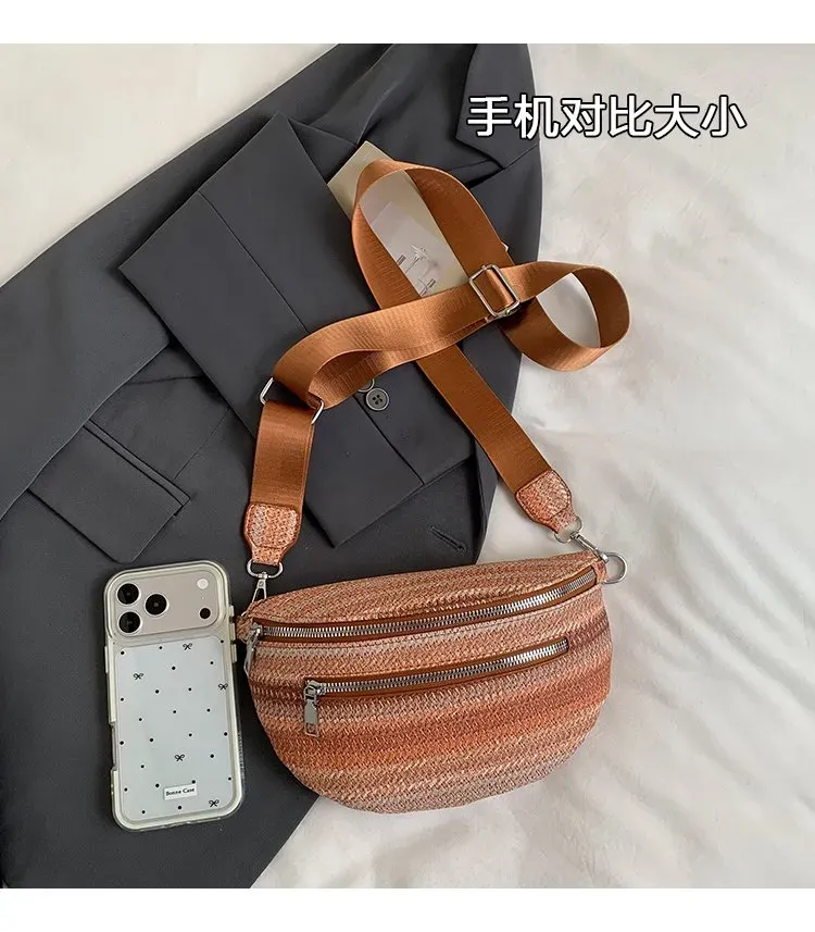 Tas Selempang Wanita Bahan PU Sintetis Motif Print Bentuk Crescent Tali Lebar Mini Grosir
