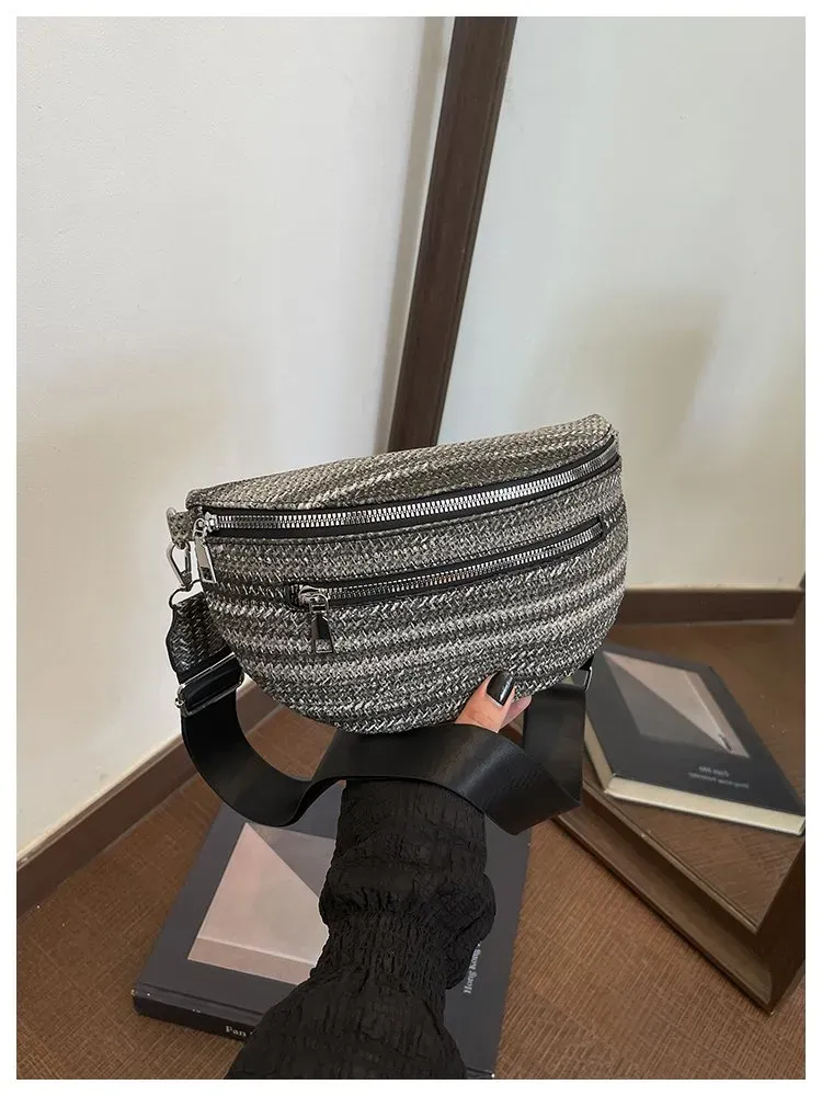 Tas Selempang Wanita Bahan PU Sintetis Motif Print Bentuk Crescent Tali Lebar Mini Grosir