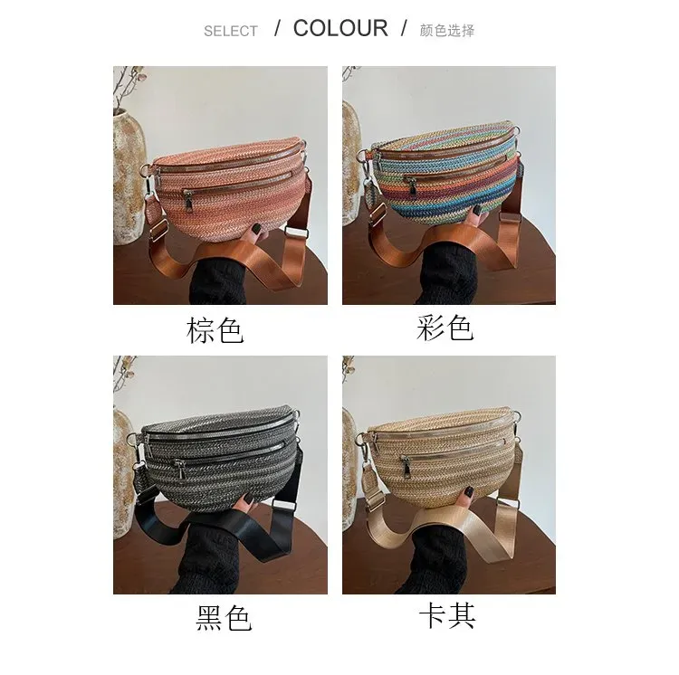 Tas Selempang Wanita Bahan PU Sintetis Motif Print Bentuk Crescent Tali Lebar Mini Grosir