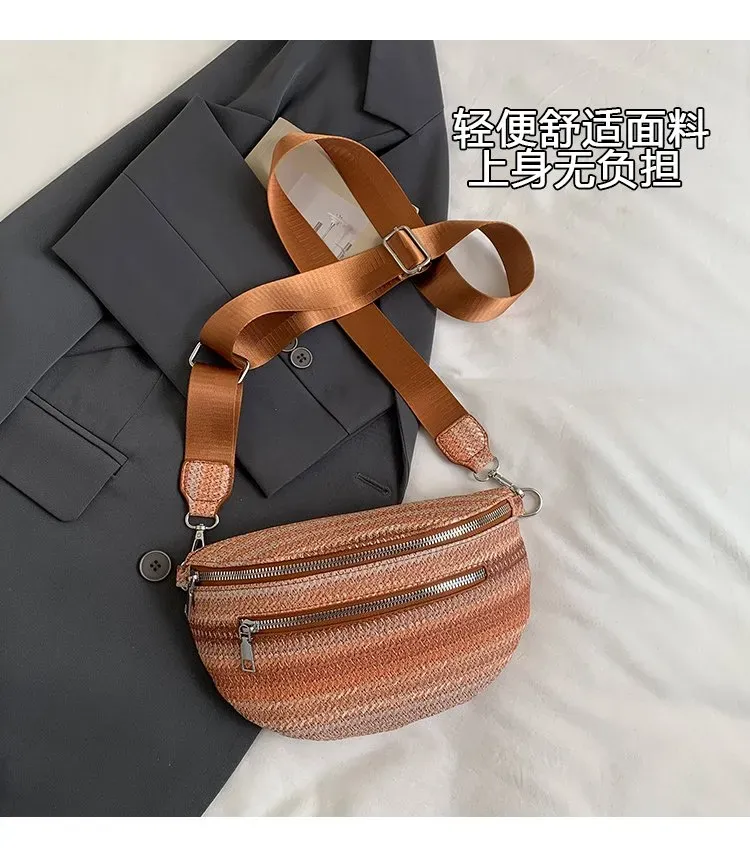 Tas Selempang Wanita Bahan PU Sintetis Motif Print Bentuk Crescent Tali Lebar Mini Grosir