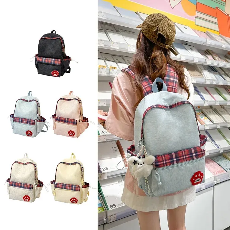 Tas Ransel Wanita Bahan Nylon Motif Plaid Bentuk Kotak Tali Panjang Resleting Grosir Import