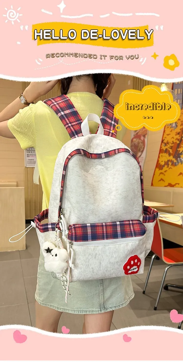 Tas Ransel Wanita Bahan Nylon Motif Plaid Bentuk Kotak Tali Panjang Resleting Grosir Import