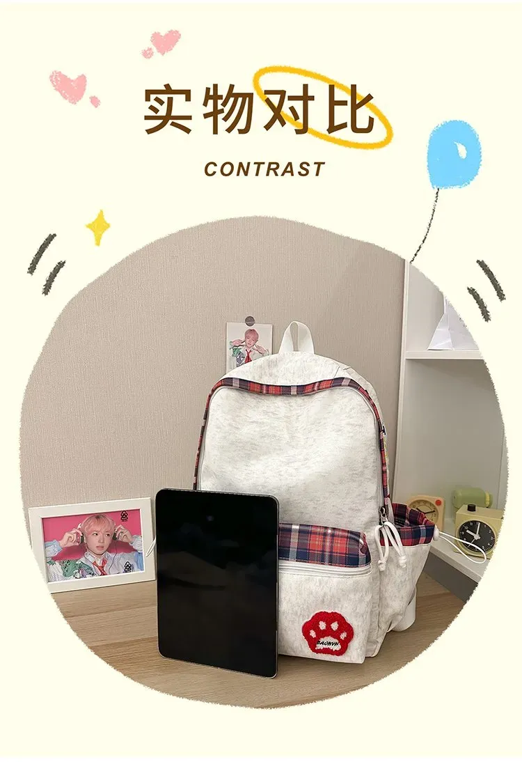 Tas Ransel Wanita Bahan Nylon Motif Plaid Bentuk Kotak Tali Panjang Resleting Grosir Import