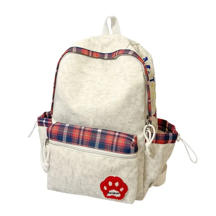 Tas Ransel Wanita Bahan Nylon Motif Plaid Bentuk Kotak Tali Panjang Resleting Grosir Import
