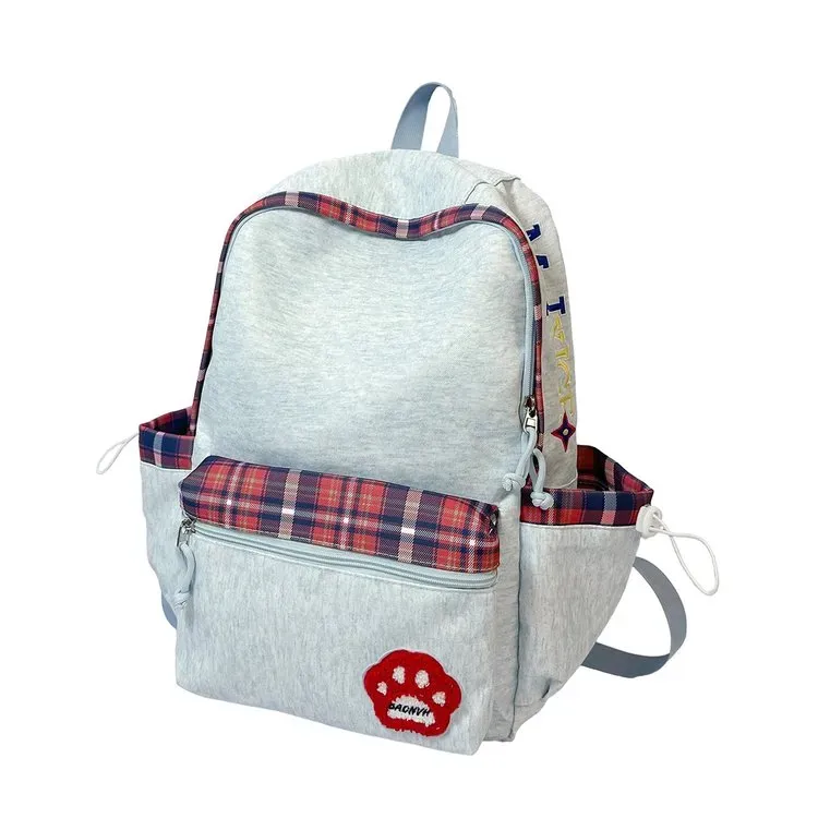 Tas Ransel Wanita Bahan Nylon Motif Plaid Bentuk Kotak Tali Panjang Resleting Grosir Import