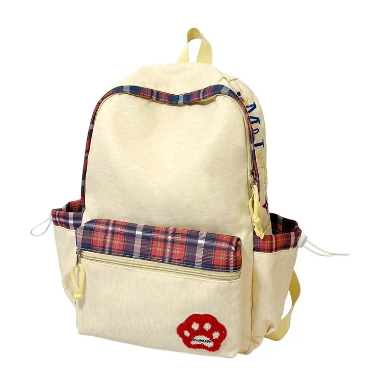 Tas Ransel Wanita Bahan Nylon Motif Plaid Bentuk Kotak Tali Panjang Resleting Grosir Import