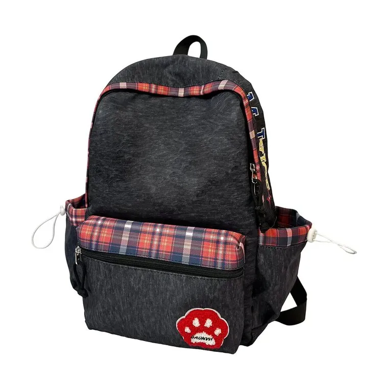 Tas Ransel Wanita Bahan Nylon Motif Plaid Bentuk Kotak Tali Panjang Resleting Grosir Import
