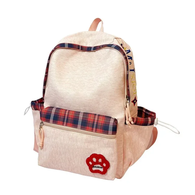 Tas Ransel Wanita Bahan Nylon Motif Plaid Bentuk Kotak Tali Panjang Resleting Grosir Import