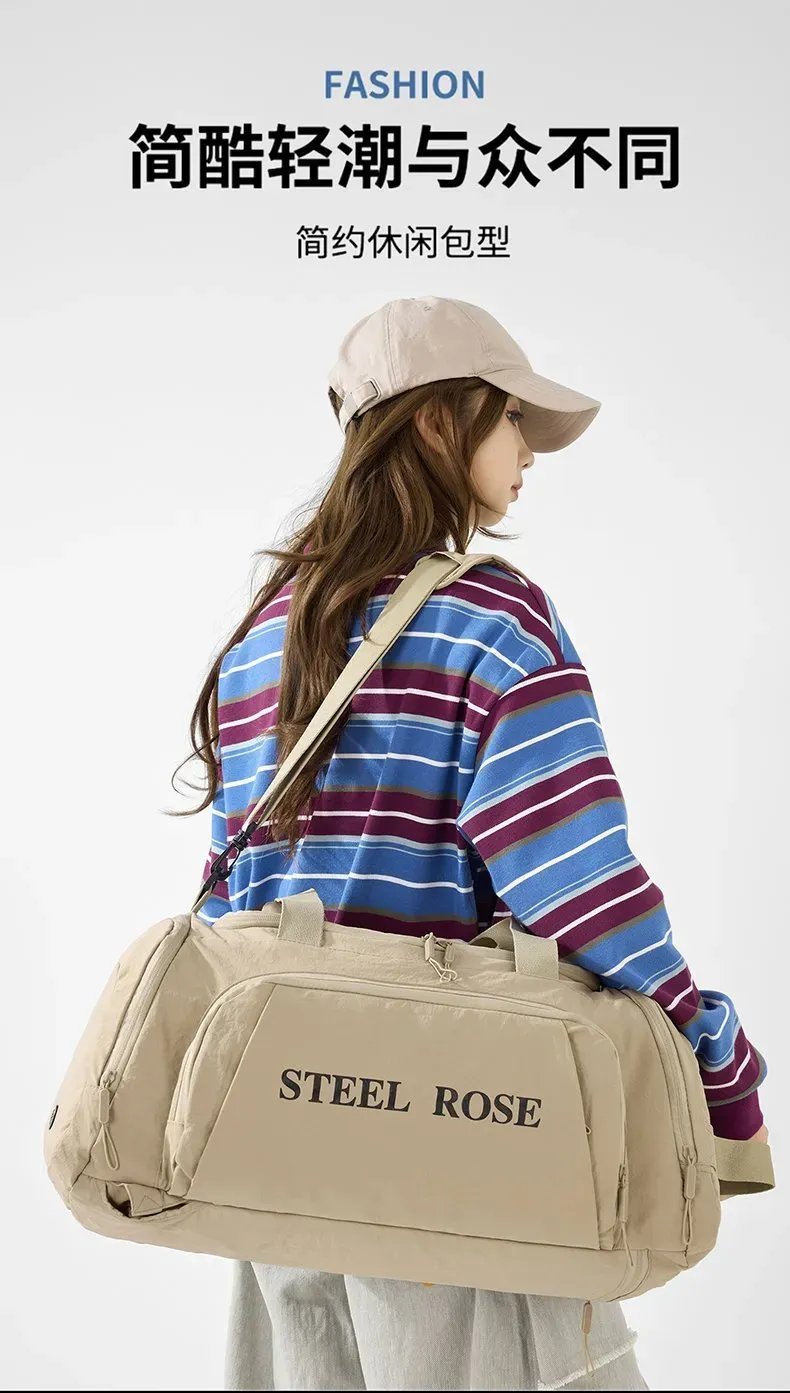 Tas Ransel Wanita Bahan Nylon Polos Bentuk Kotak Tali Lebar Kapasitas Besar untuk Travel