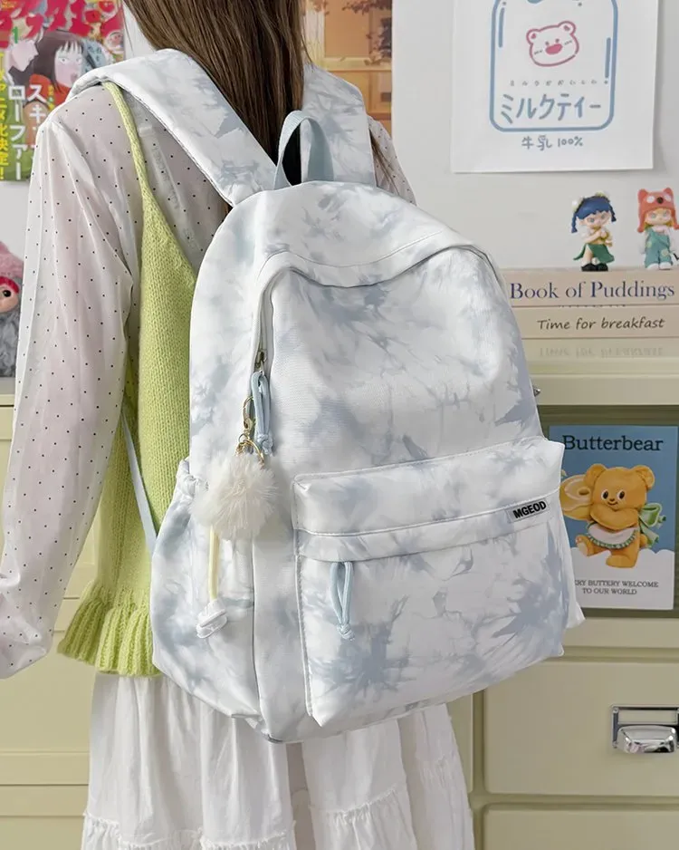 Tas Ransel Wanita Bahan Oxford Motif Print Warna Putih Bentuk Kotak Tali Panjang Grosir Import