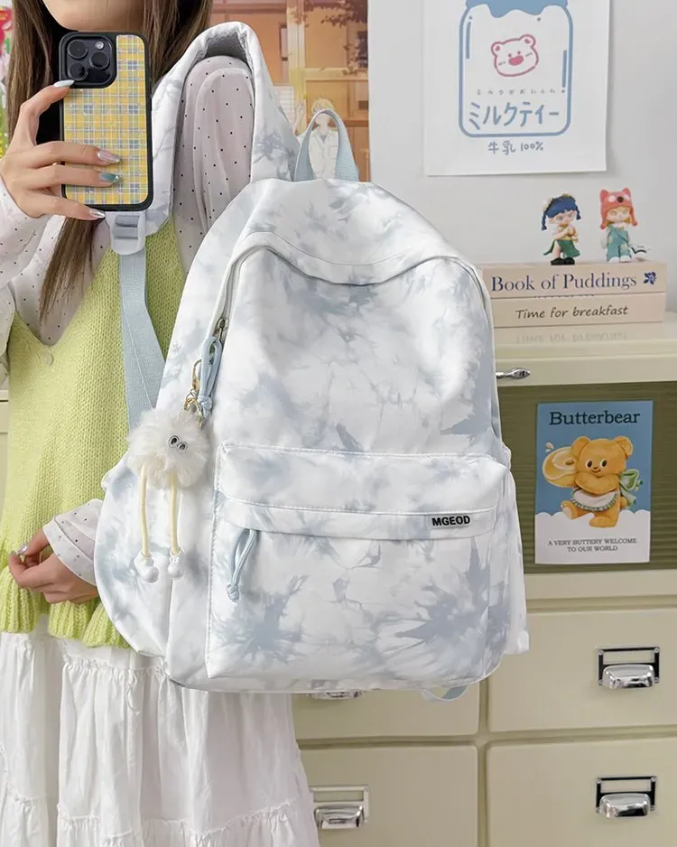 Tas Ransel Wanita Bahan Oxford Motif Print Warna Putih Bentuk Kotak Tali Panjang Grosir Import