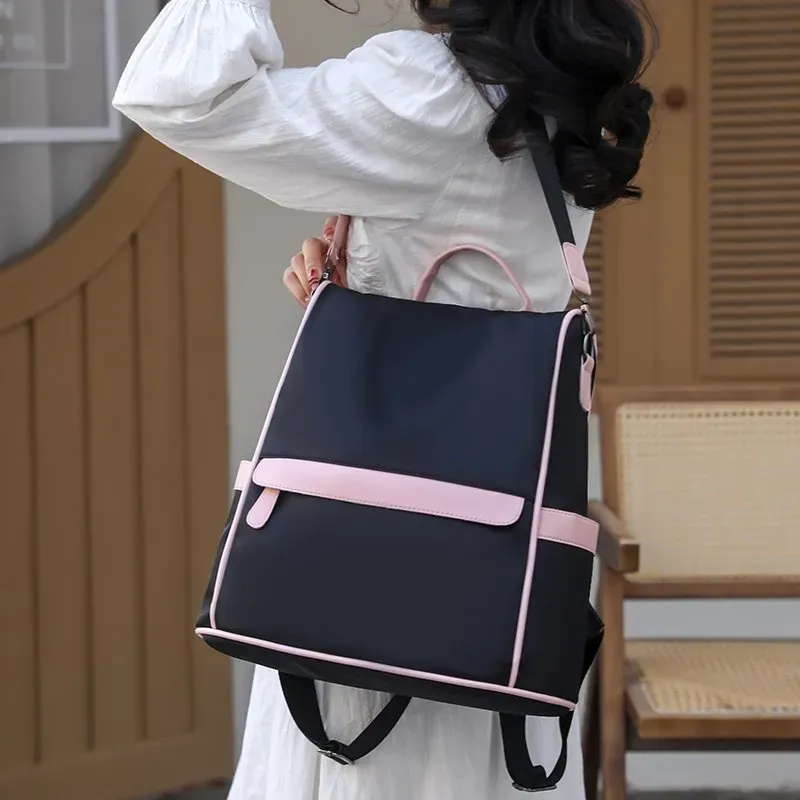 Tas Ransel Wanita Bahan Oxford Polos Bentuk Kotak Tali Lebar Resleting Grosir Import