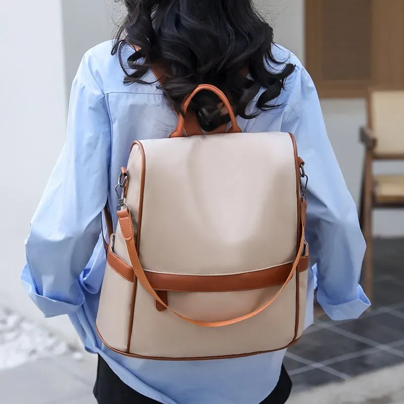 Tas Ransel Wanita Bahan Oxford Polos Bentuk Kotak Tali Lebar Resleting Grosir Import
