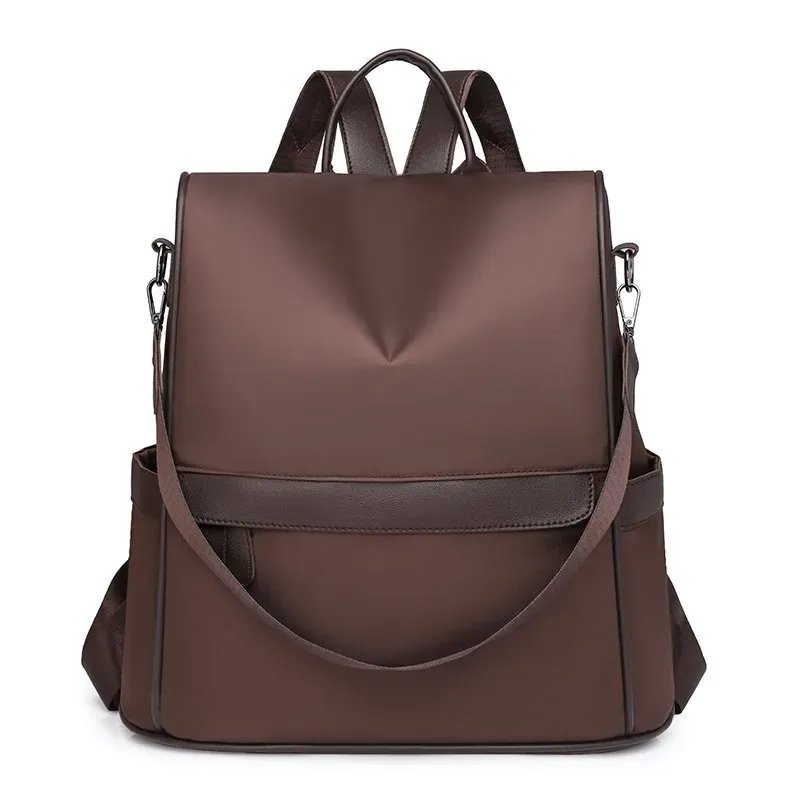 Tas Ransel Wanita Bahan Oxford Polos Bentuk Kotak Tali Lebar Resleting Grosir Import