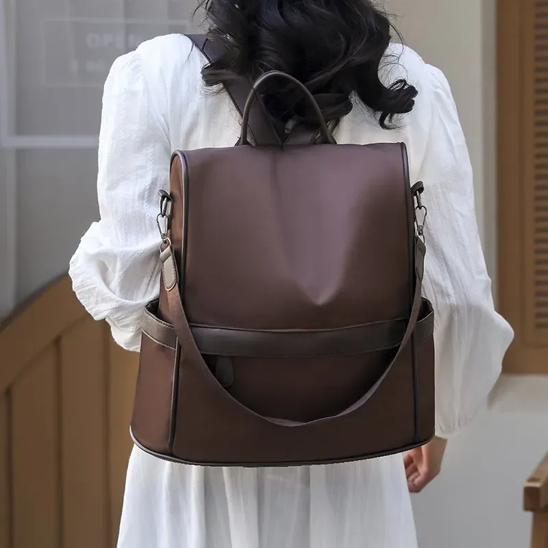 Tas Ransel Wanita Bahan Oxford Polos Bentuk Kotak Tali Lebar Resleting Grosir Import