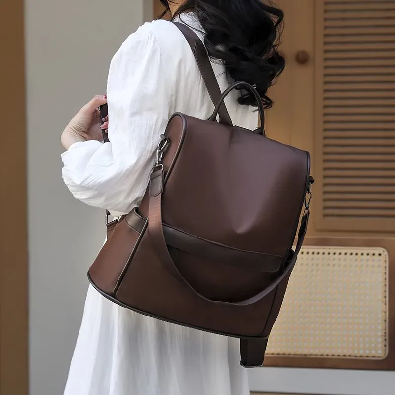 Tas Ransel Wanita Bahan Oxford Polos Bentuk Kotak Tali Lebar Resleting Grosir Import