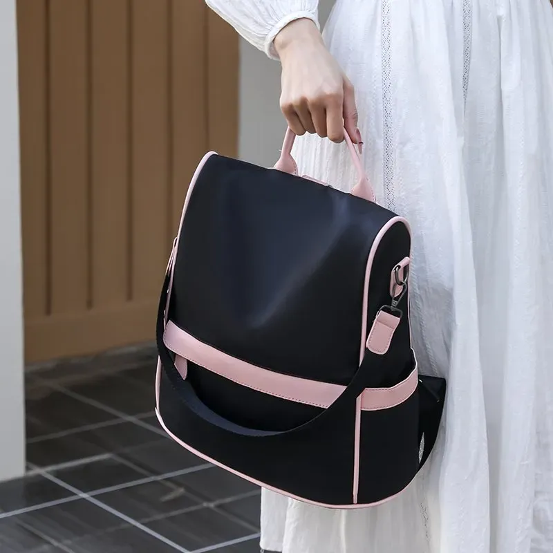 Tas Ransel Wanita Bahan Oxford Polos Bentuk Kotak Tali Lebar Resleting Grosir Import