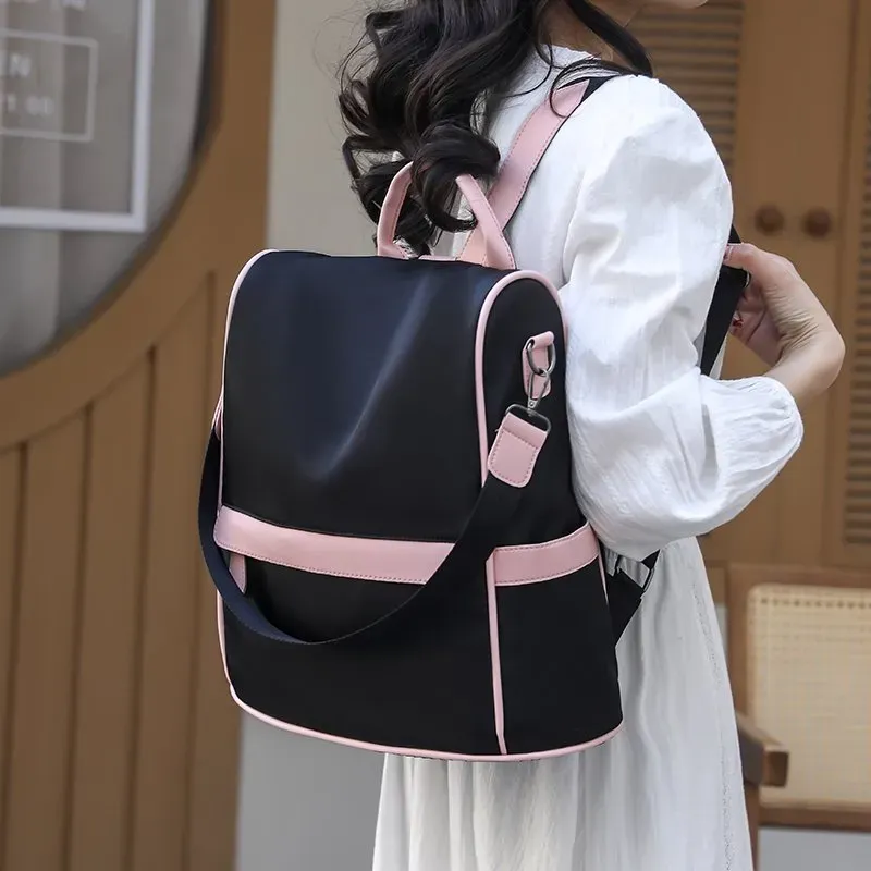 Tas Ransel Wanita Bahan Oxford Polos Bentuk Kotak Tali Lebar Resleting Grosir Import